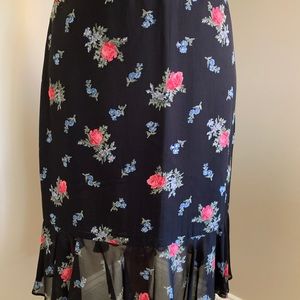 RALPH LAUREN Black & Floral Ruffle Skirt, Size 2